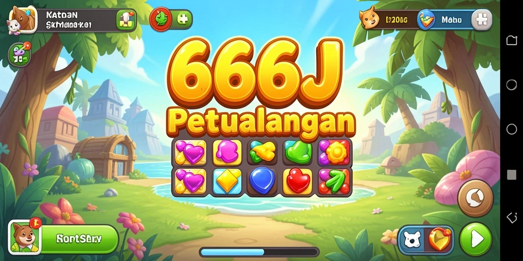 Tampilan gameplay seru 666J dengan warna-warna cerah dan tantangan mencocokkan.