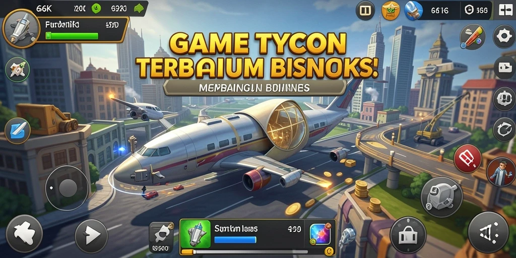 Tangkapan layar gameplay 66K menunjukkan manajemen bisnis yang seru.