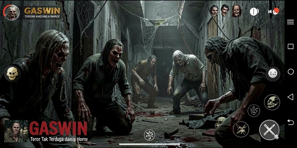 Tangkapan layar gameplay GASWIN yang menampilkan suasana horror mencekam.