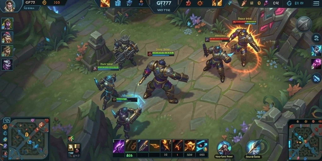 Tampilan antarmuka GF777 yang dinamis dan menarik saat gameplay MOBA.