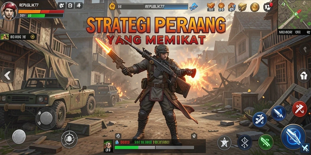 Screenshot utama dari gameplay strategis di REPUBLIK77.