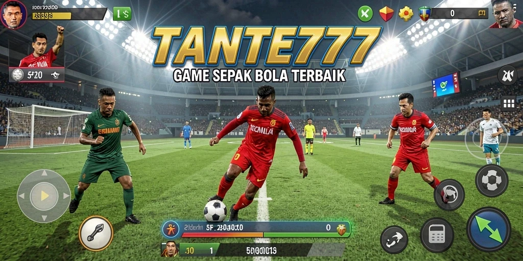 Screenshot TANTE777 menunjukkan aksi seru di lapangan sepak bola.